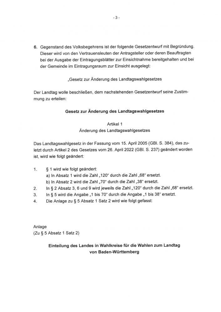 Bekanntmachung über die Durchführung des Volksbegehrens "Landtag verkleinern" über das "Gesetz zur Änderung des Landtagswahlgesetzes" Bekanntmachung über die Durchführung des Volksbegehrens "Landtag verkleinern" über das "Gesetz zur Änderung des Landtagswahlgesetzes"