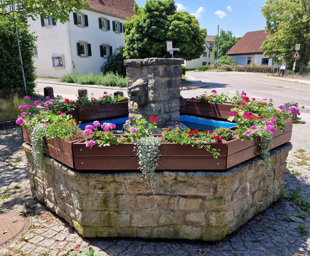 Kostenloser Blumenschmuck für den Brunnen in Marktlustenau